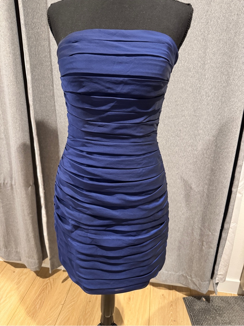 Bari Jay Strapless Ruched Mini Dress in Deep Blue